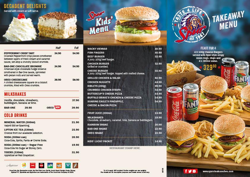 Menu At Mescalero Spur Steak Ranch Restaurant Pretoria Shop Mams Mall Mahube Valley