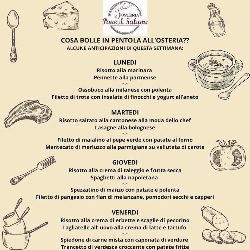 Menu Da Osteria Pane Salame Ristorante Bagnolo Mella