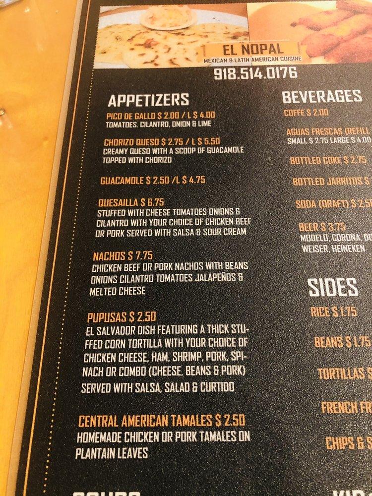 Menu at El Nopal restaurant, Sand Springs
