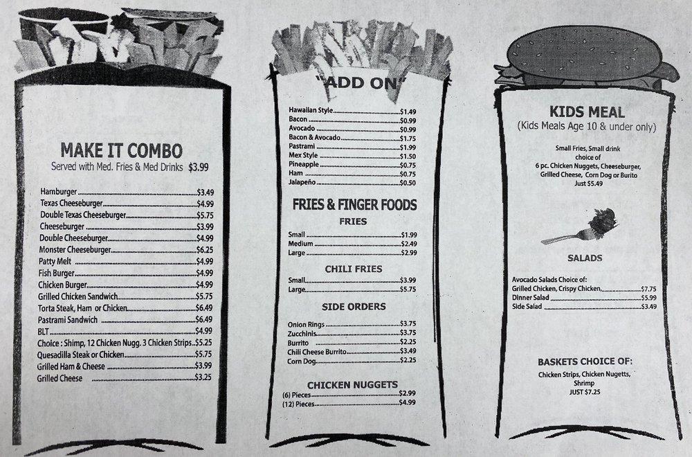 Menu at Malt Shop restaurant, Bakersfield