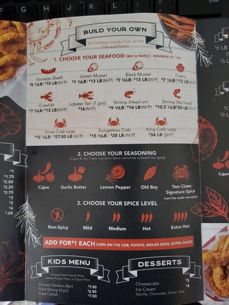 Menu at Two Claws restaurant, Westerville