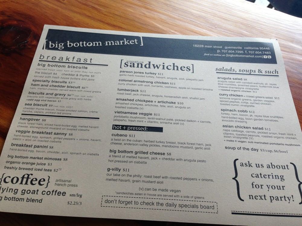Menu at Big Bottom Market pub & bar, Guerneville
