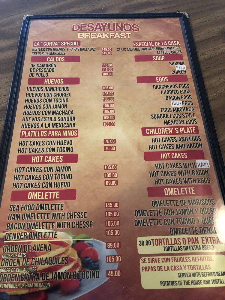 Menu at La Curva Restaurant & Sport Bar, Puerto Peñasco