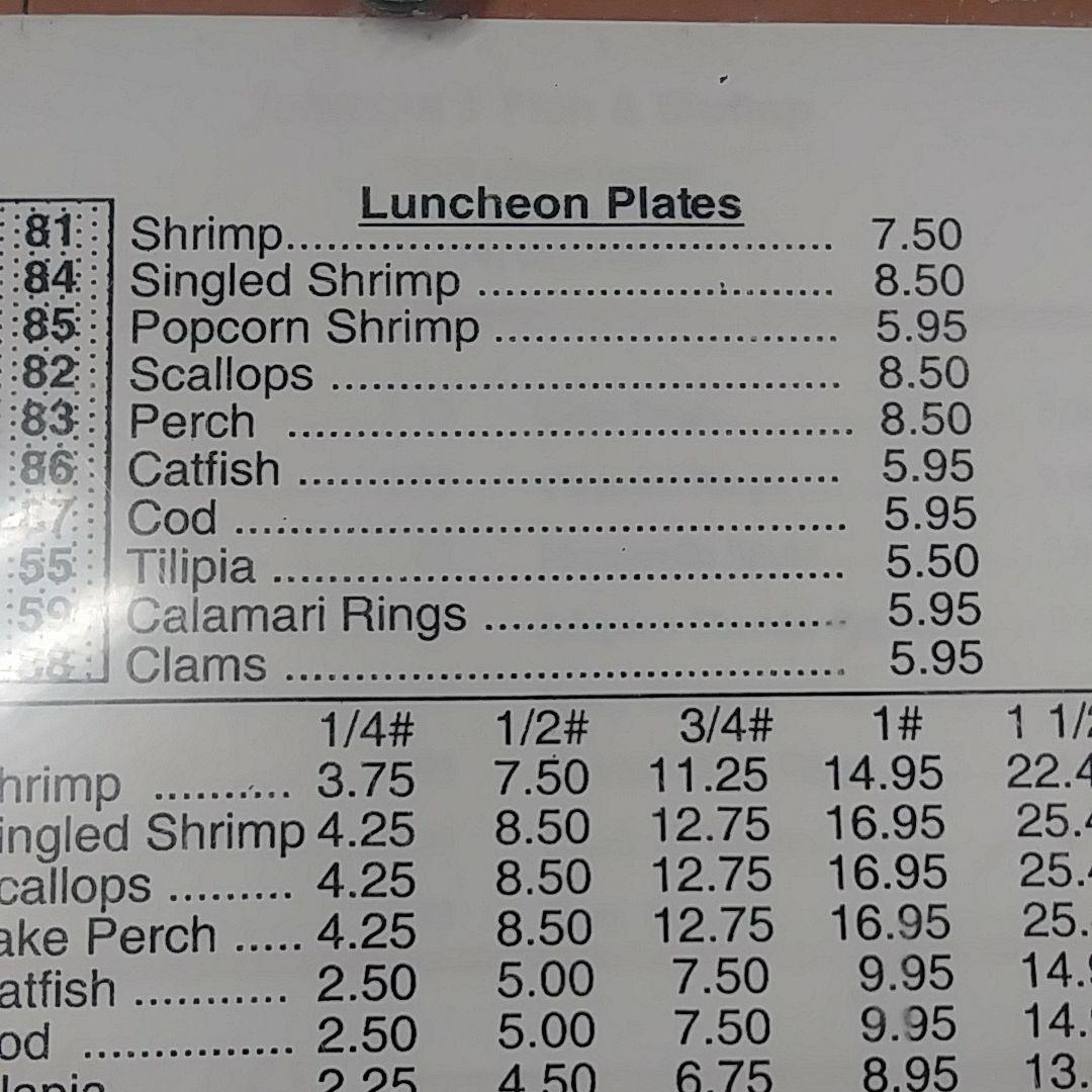 Menu at Johnson's Fish & Shrimp restaurant, Lake Station