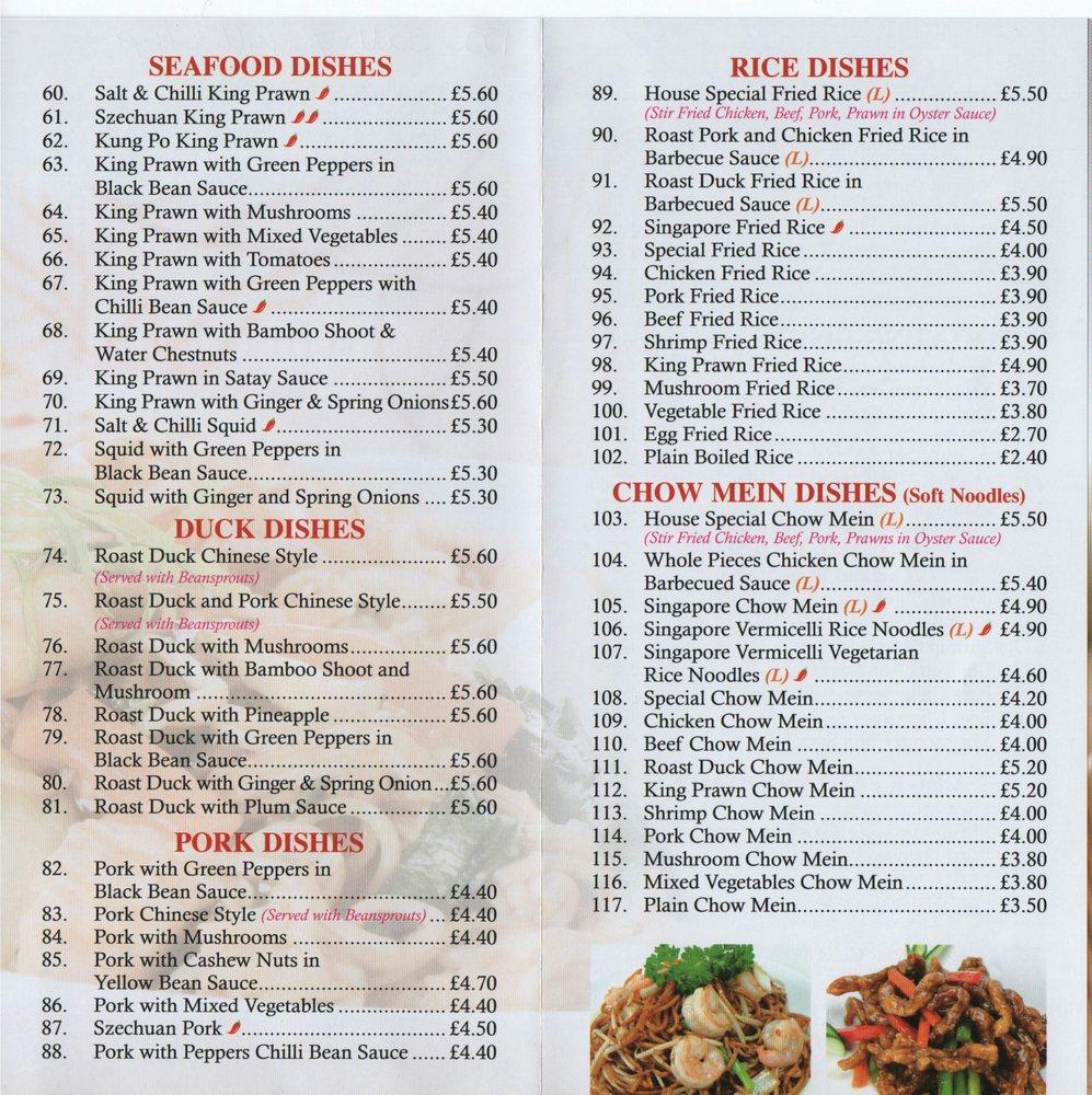 Menu at Go Sing fast food, Lydd
