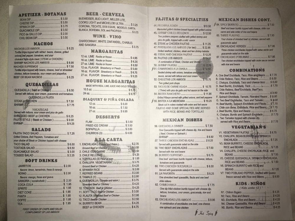 Menu at Los Amigos Mexican Restaurant, Birmingham, 7th Ave S