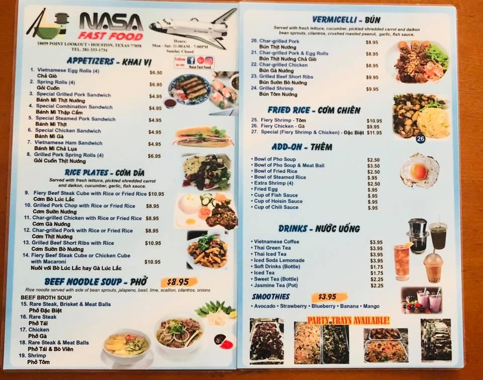 Menu at Nasa Fast Food, Houston
