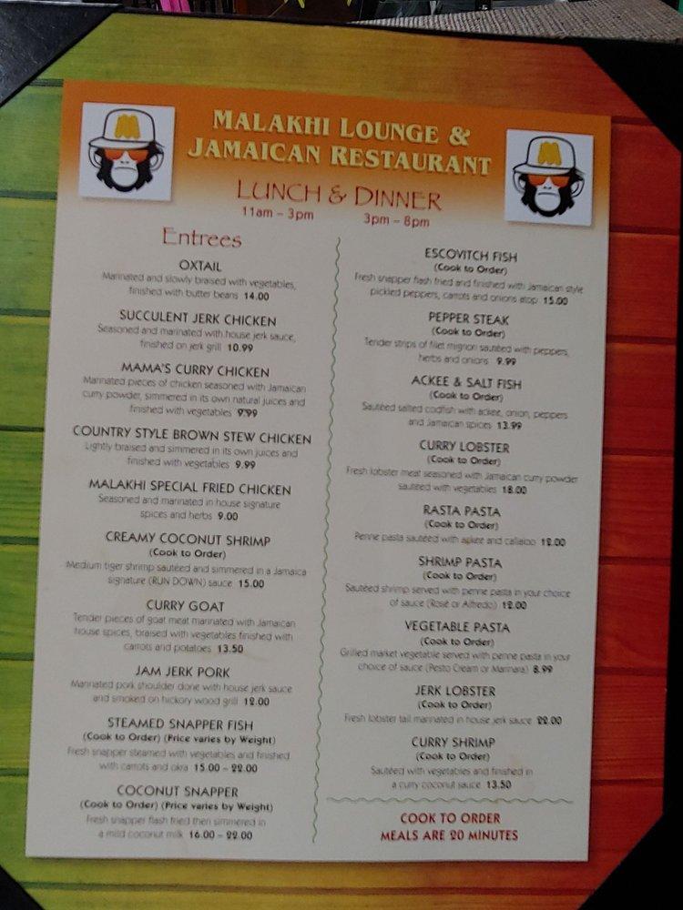 Menu at Malakhi Lounge & Jamaican Restaurant, Manassas