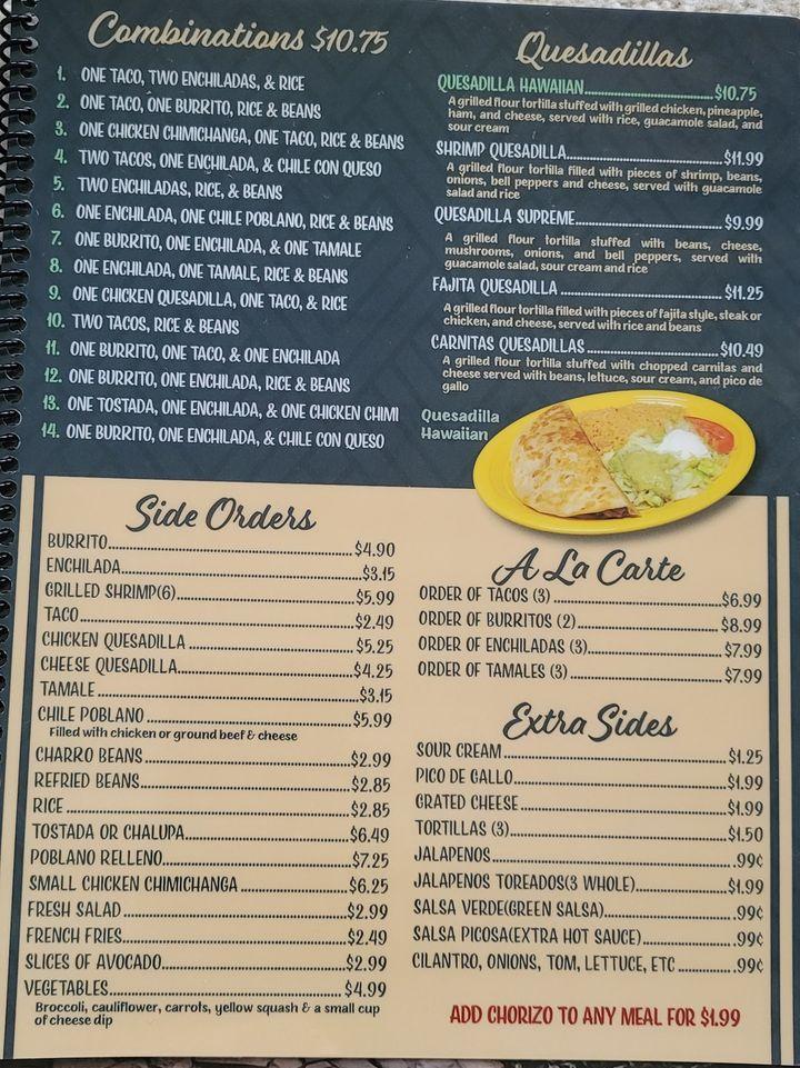 Menu at El Pueblito Mexican Restaurant, Independence