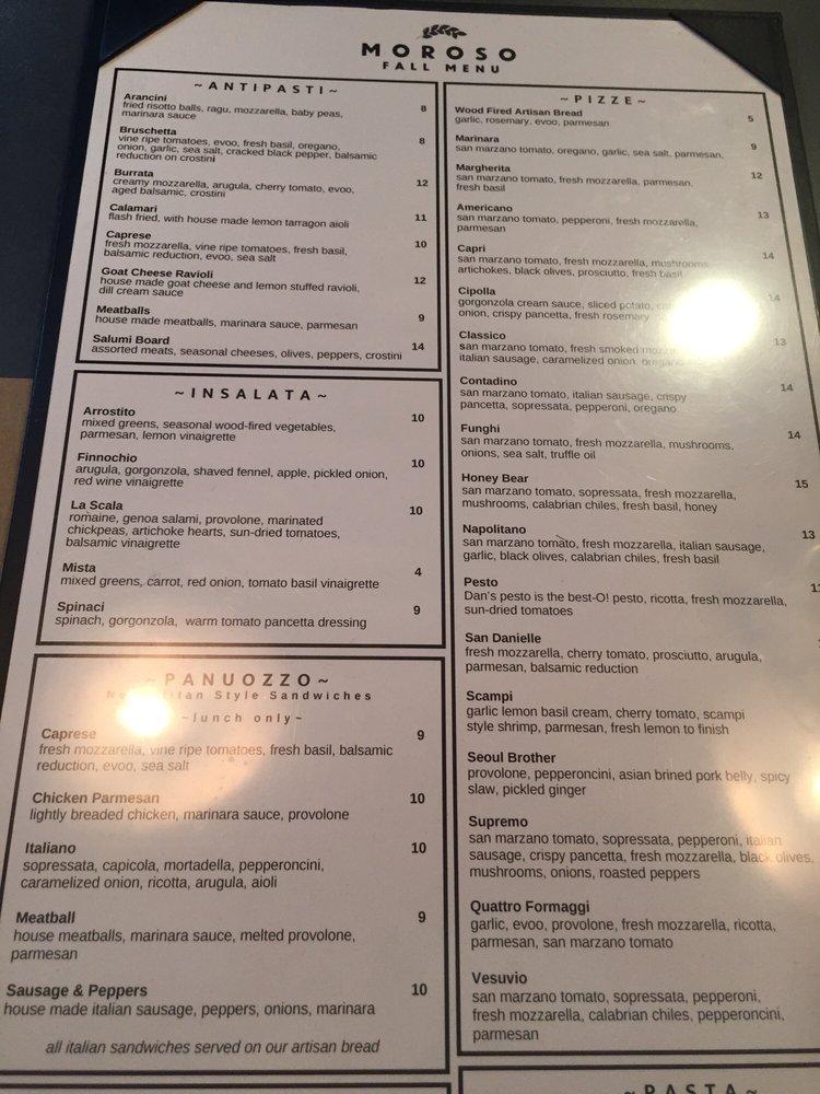 Menu at MOROSO Wood Fired Pizzeria, Waco