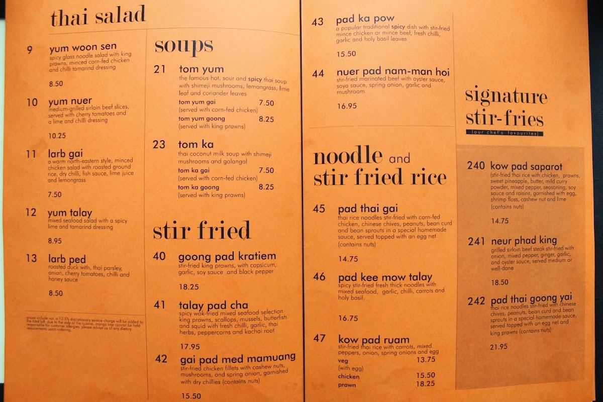Menu at Mango Tree restaurant, London, 46 Grosvenor Pl