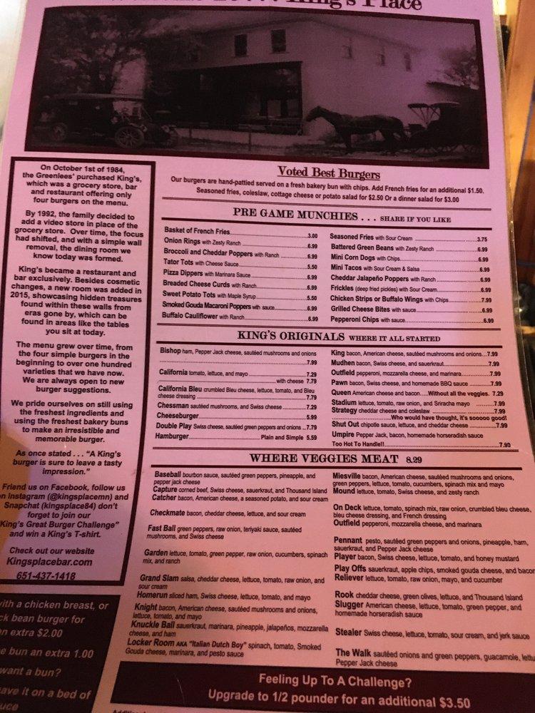 Menu at King's Place Bar and Grill, Miesville