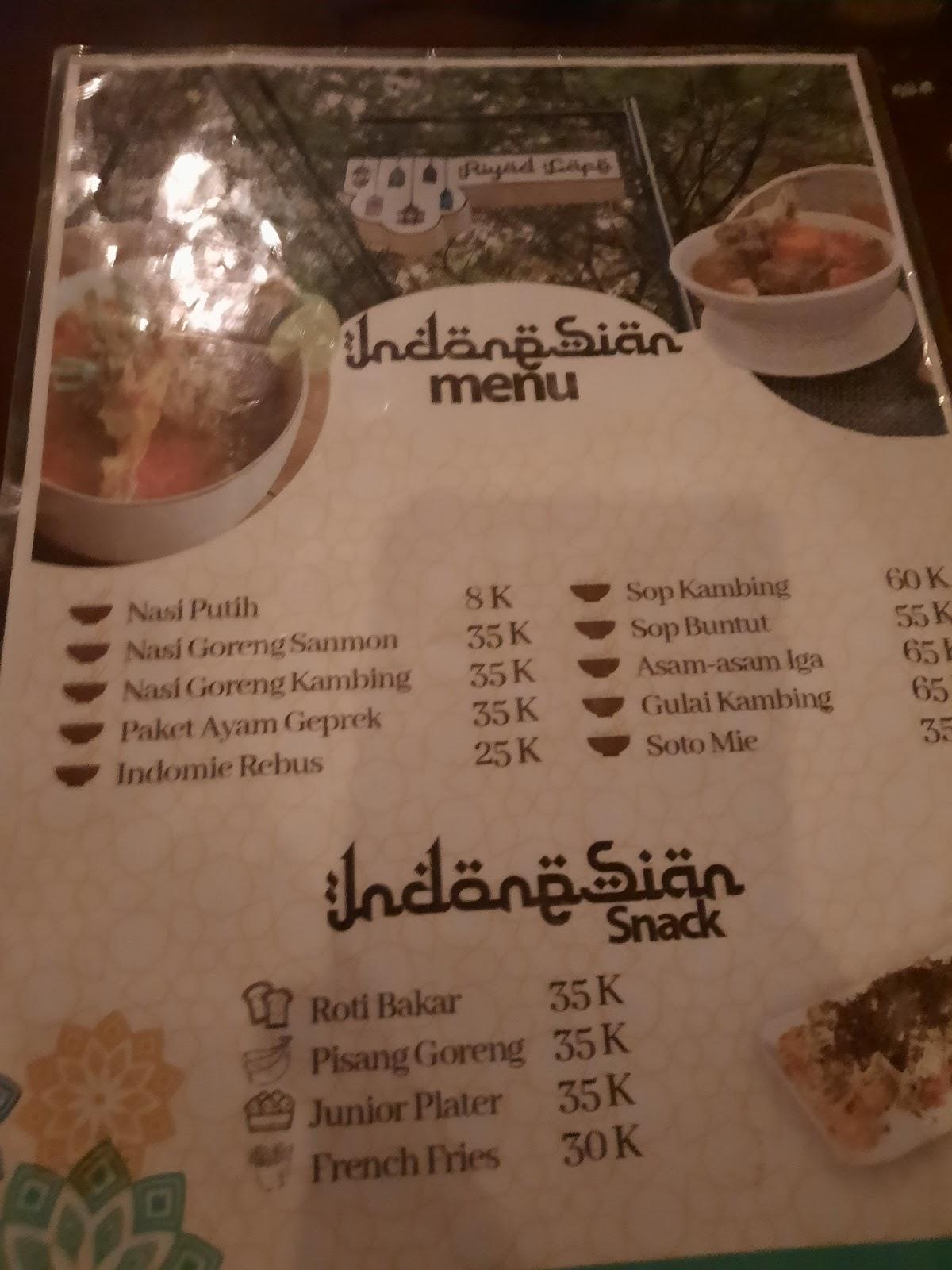 Menu at Riyadh Cafe, Indonesia