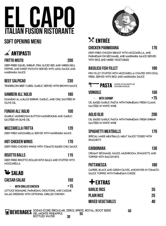 Menu at El Capo restaurant, Pasig