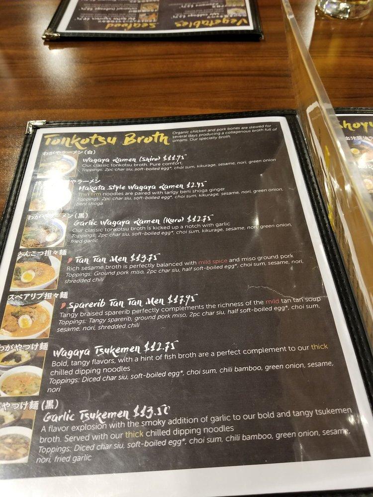 Menu at Wagaya restaurant, Honolulu