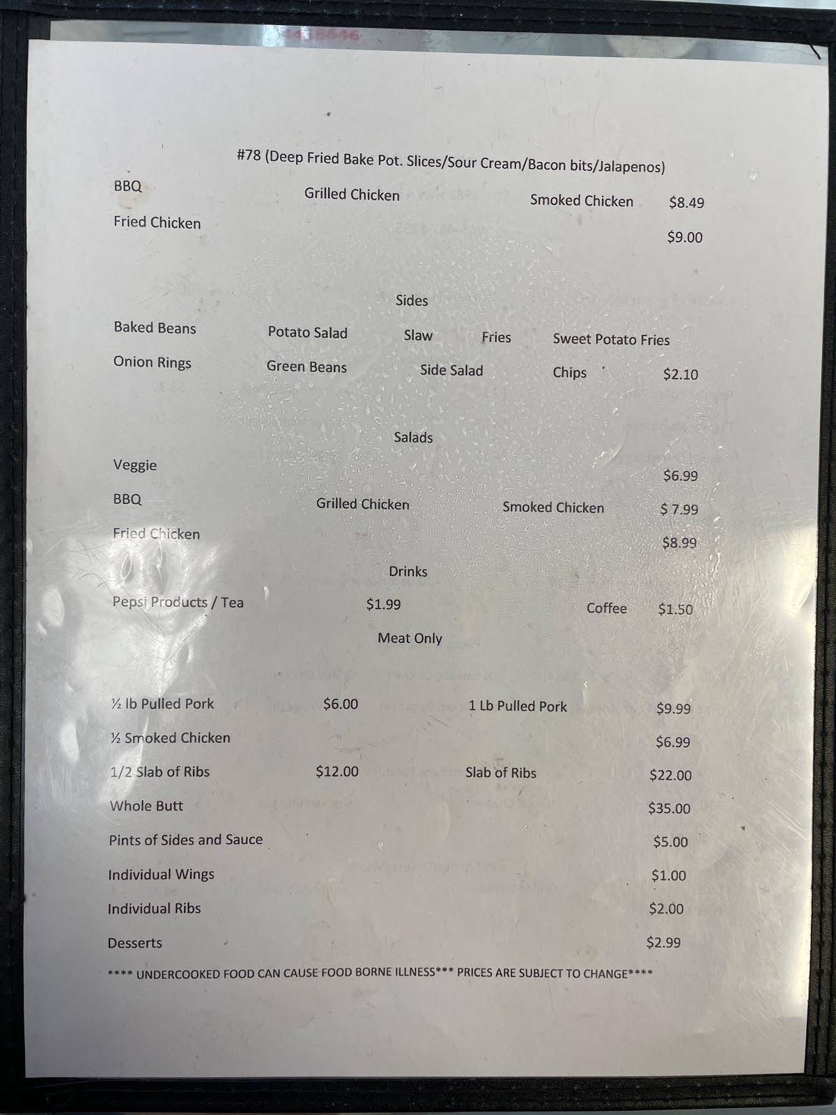 Menu at Hambone's BBQ, Winfield
