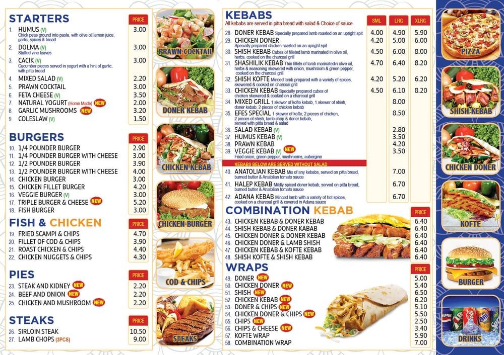 Menu at Efes fast food, Saint Leonards