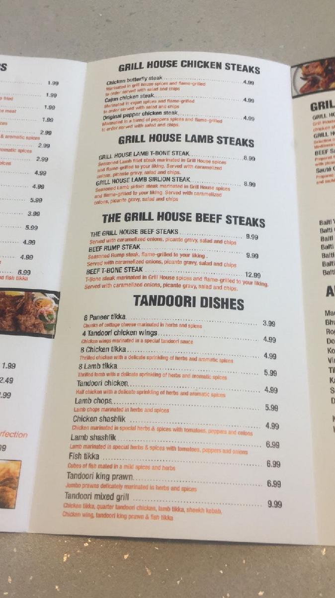 Menu at Grill House Kidbrooke restaurant, London