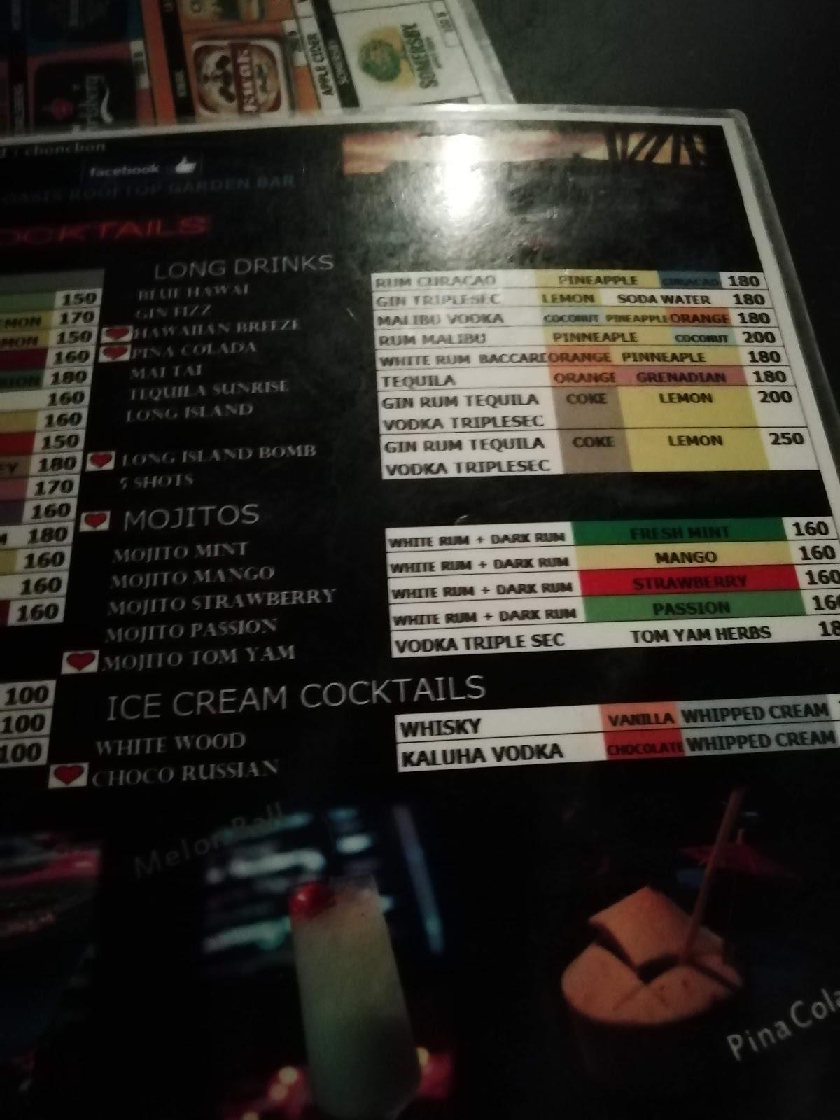 Menu at Oasis Rooftop Garden Bar, Chiang Mai