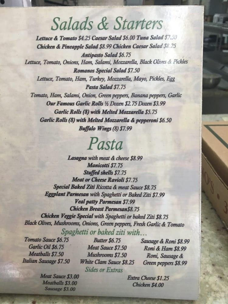 Menu at Romano's Pizza pizzeria, Homestead