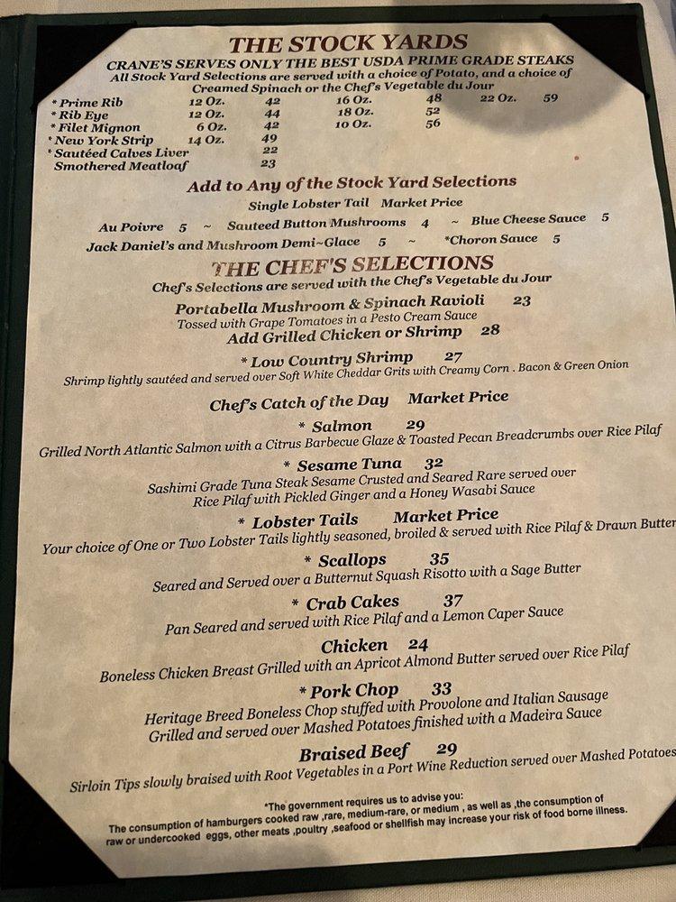 Menu at Crane's Tavern & Steakhouse, Hilton Head Island
