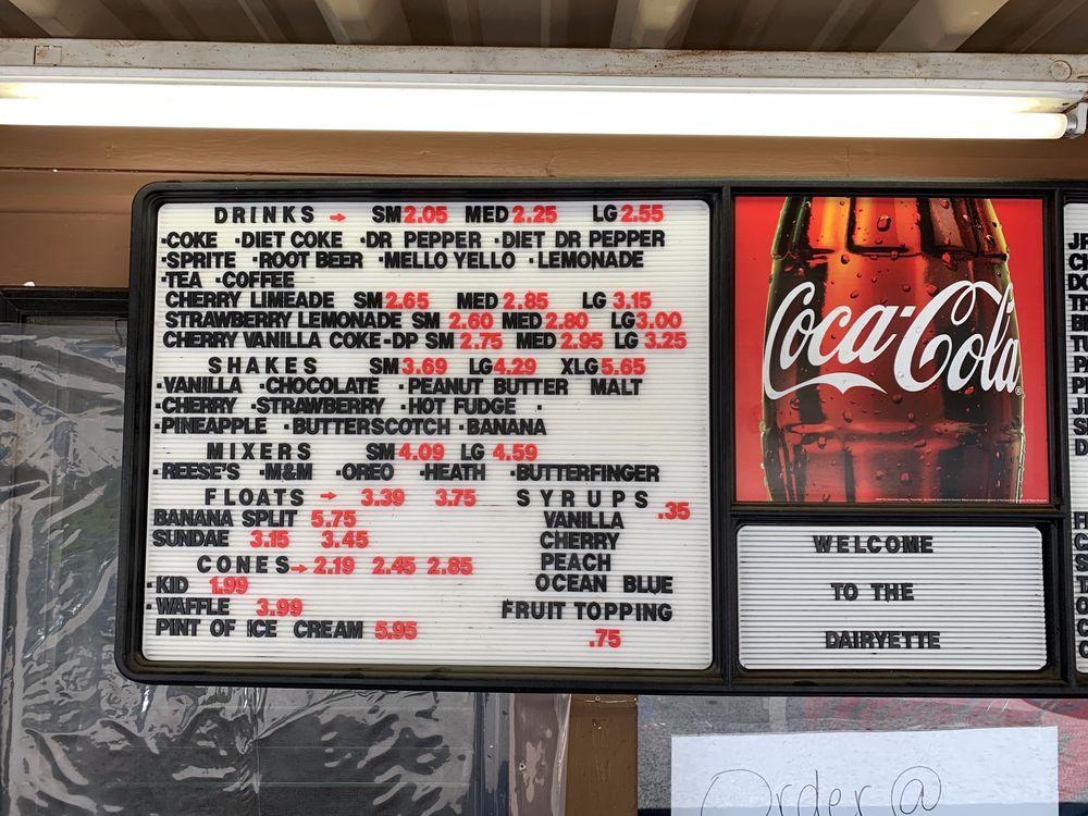 Menu at Dairyette Mount Ida restaurant, Mount Ida