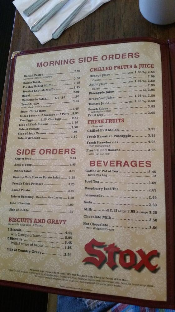 Menu at Stox Restaurant Bakery & Bar, Downey