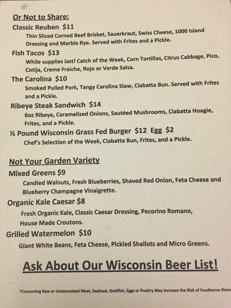 Carta de Aurora Borealis Restaurant, Manitowish Waters