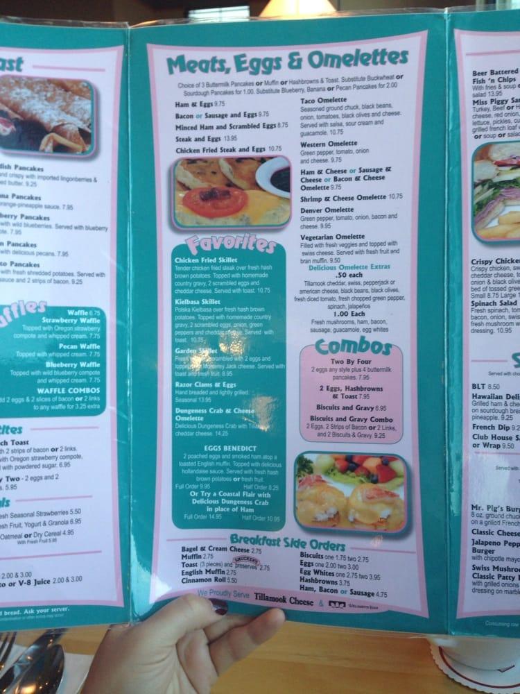 Menu at Pig 'N Pancake restaurant, Lincoln City