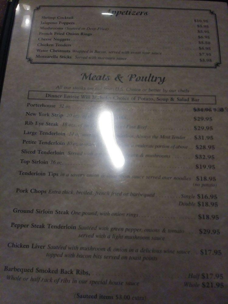 Menu at Rupp's Supperclub (Rupp’s on Washington), Cleveland
