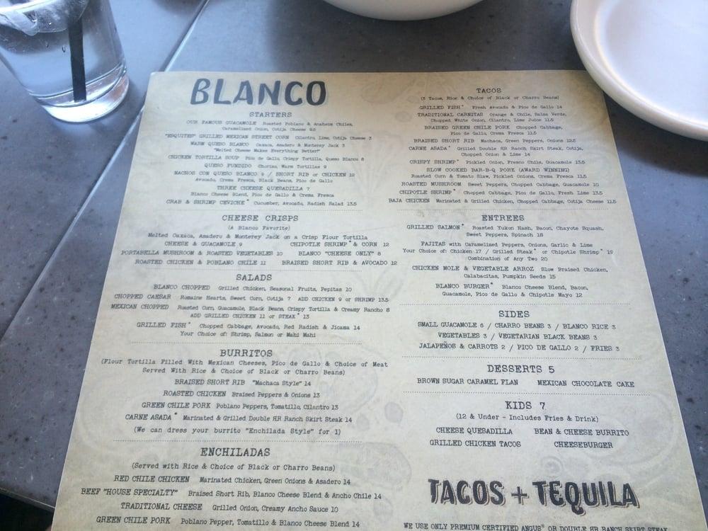 Menu at Blanco Cocina + Cantina pub & bar, Tucson