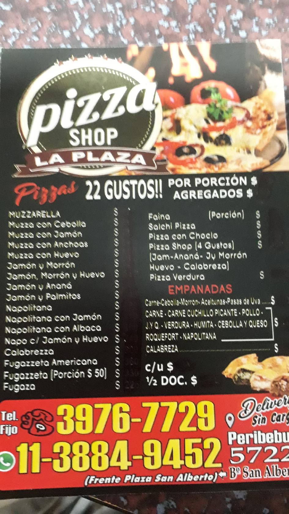 Menu at Pizza chop la plaza restaurant, Buenos Aires