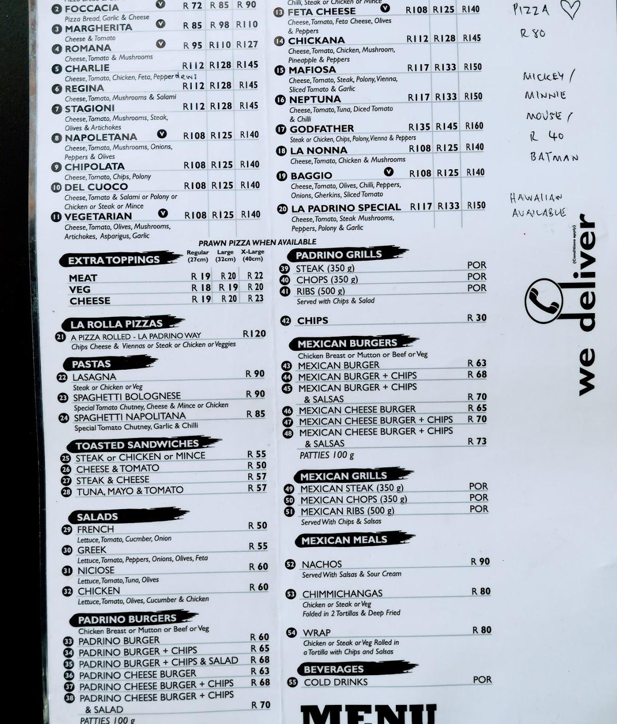 Menu at Mi Familia Halaal Pizzeria, Roodepoort, 36 Die Ou Pad Rd