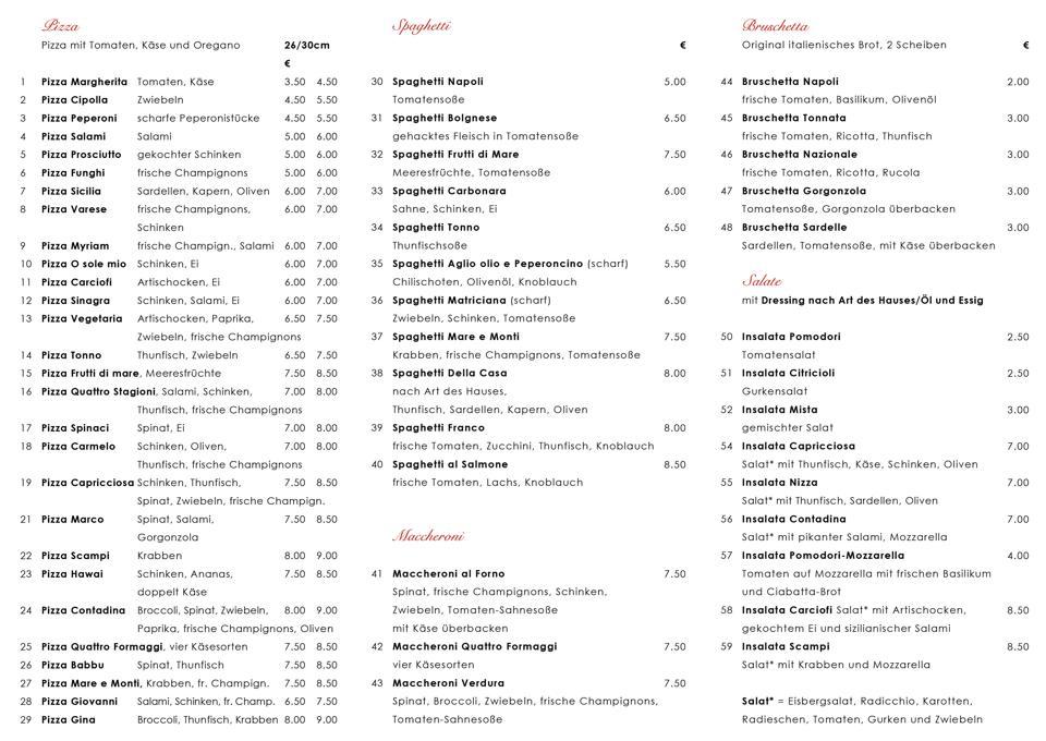 Speisekarte von Piazza Carmelo - Lieferservice pizza, Mülheim an der Ruhr