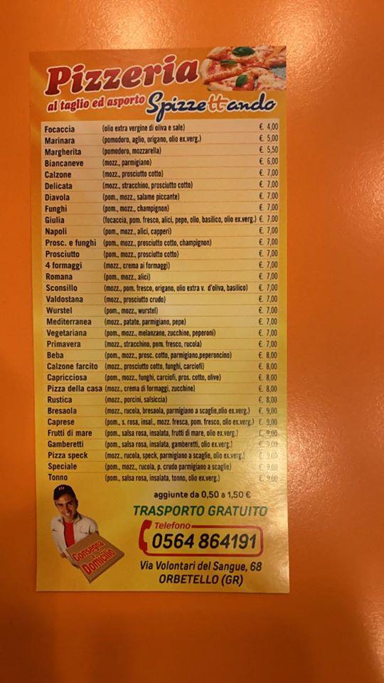 Menu di Bar Pizzeria Spizzettando 