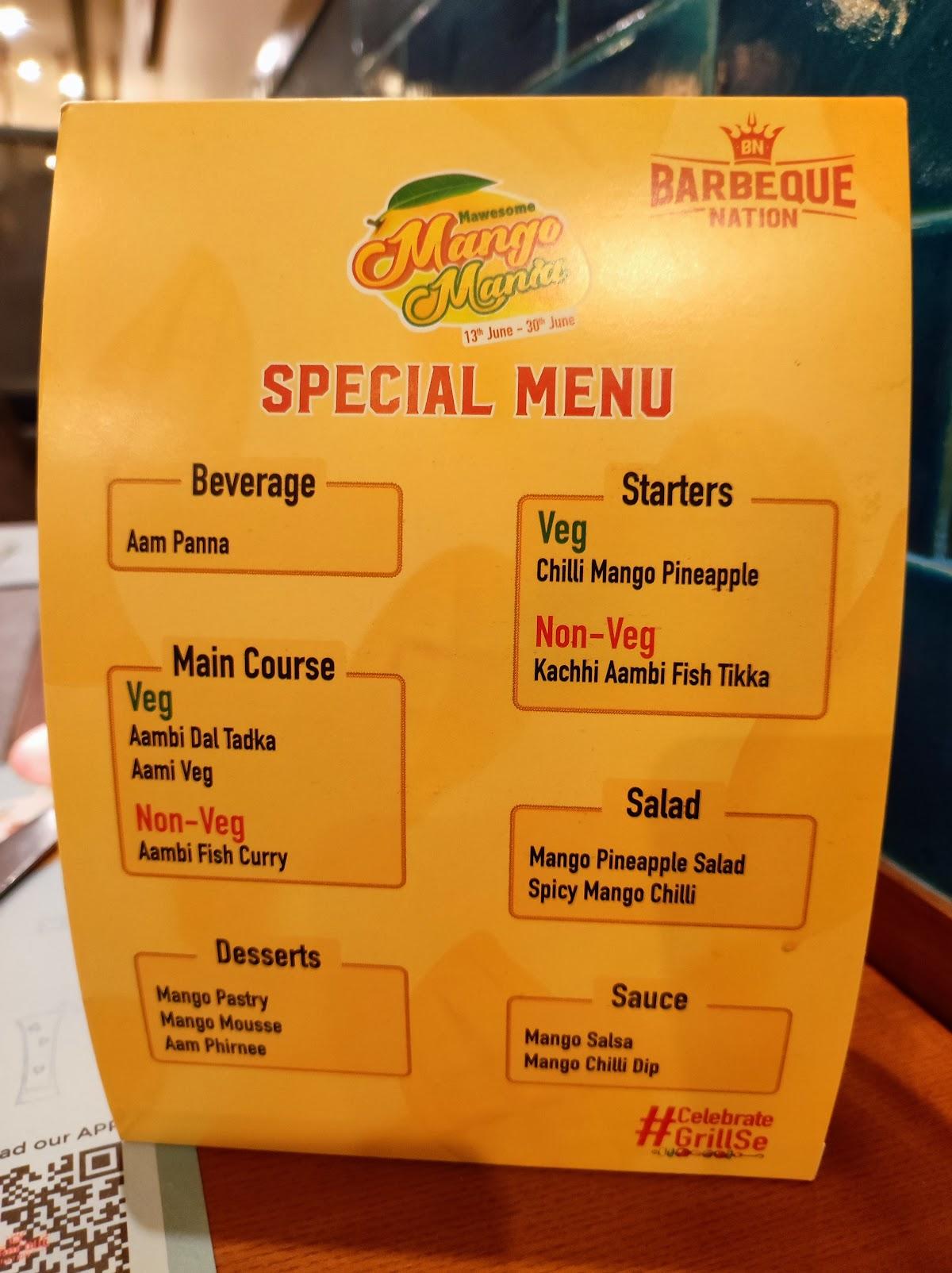 Menu at Barbeque Nation, Manipal