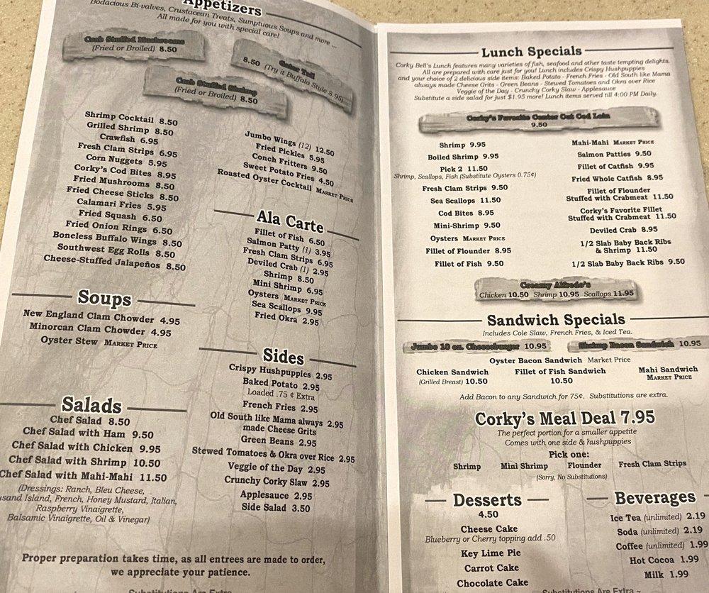 Menu At Corky Bell's Seafood & Steaks Steakhouse, Fleming Island