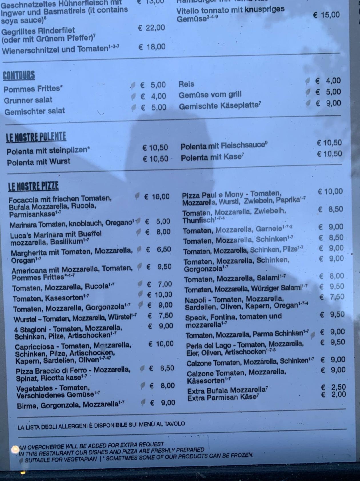 Menu au Il Centrale Stresa restaurant, Stresa
