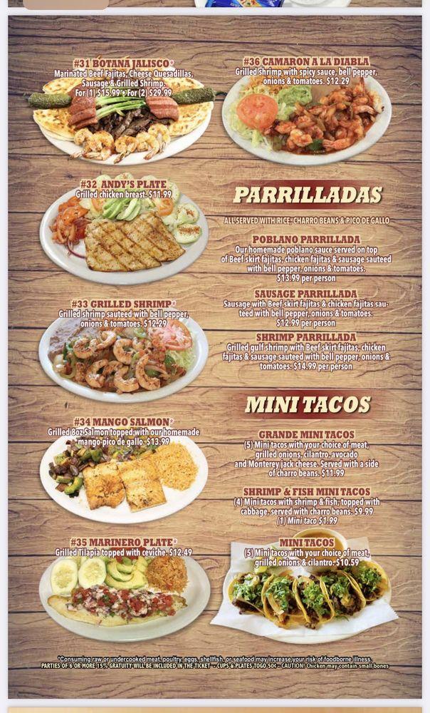 Menu at Taqueria Jalisco restaurant, Falfurrias, US-281