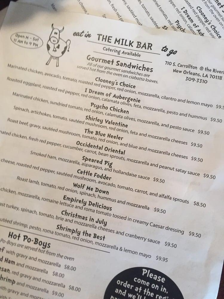 Menu at The Milk Bar, New Orleans, 710 S Carrollton Ave