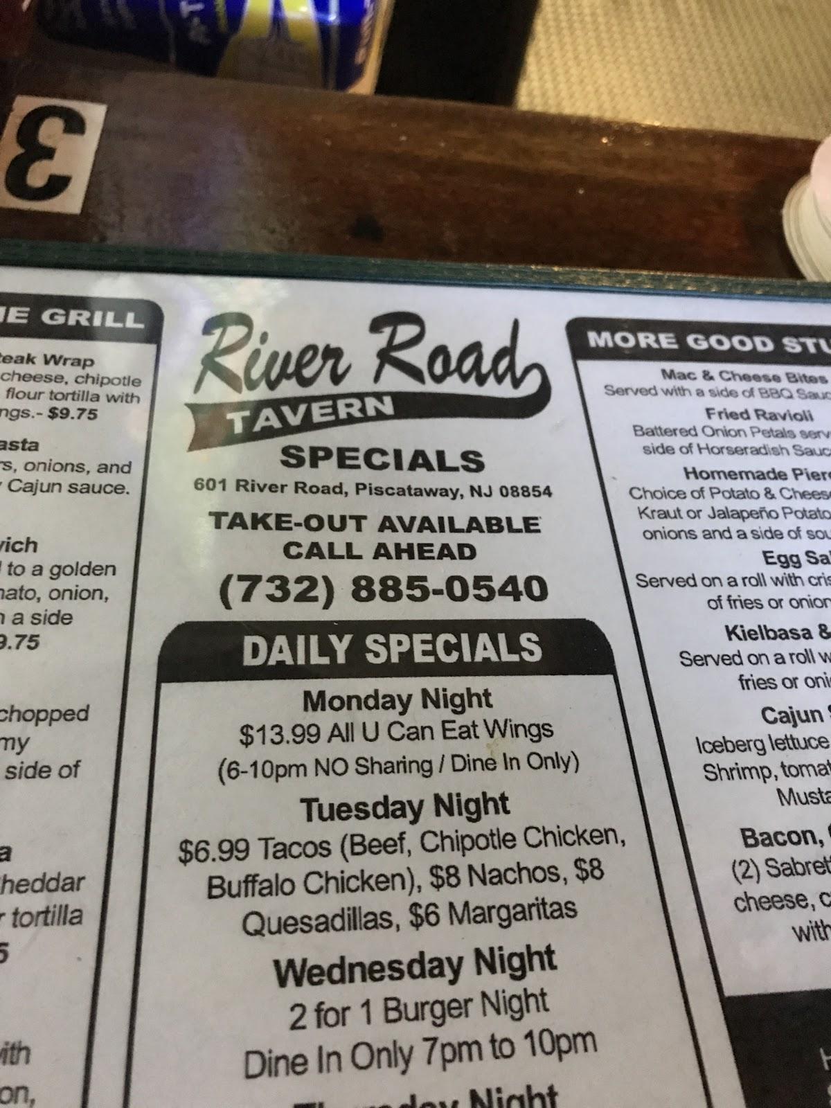 Menu at River Road Tavern pub & bar, Piscataway Township