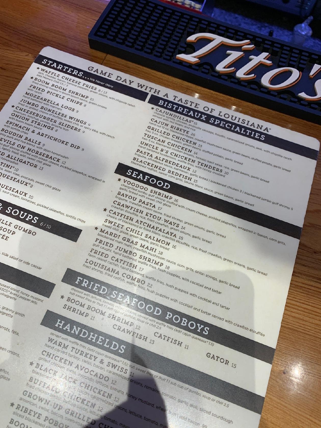 Menu at WalkOn's Sports Bistreaux pub & bar, Lutz