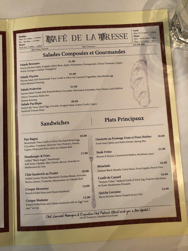 Menu At Cafe De La Presse Desserts San Francisco