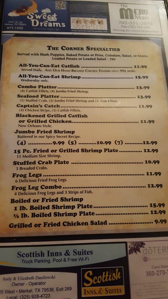 Menu at Catfish Corner restaurant, Abilene