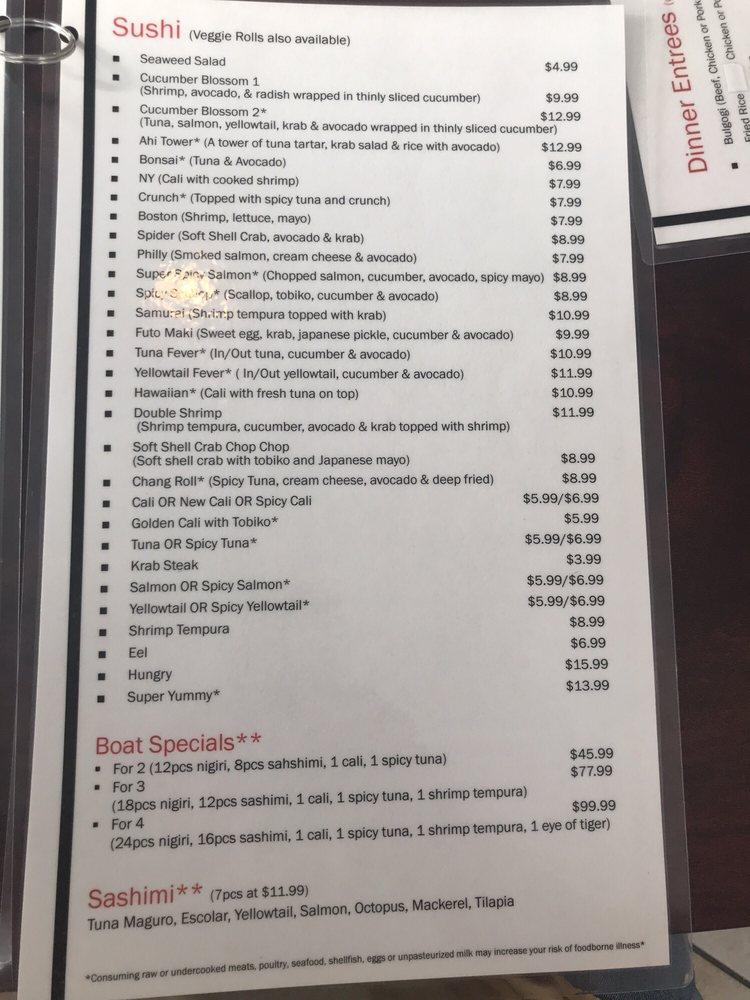 Menu at Osan's Korean restaurant and Japanese Sushi, Fort Walton Beach