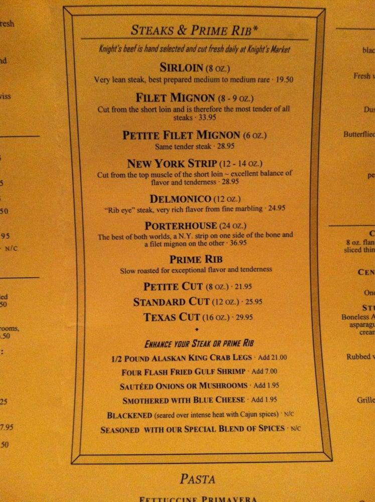 Menu at Knight's Steakhouse, Ann Arbor, Dexter Ave