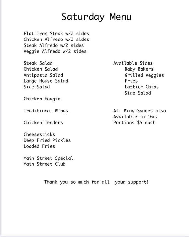 Menu at Main Street Café & Grill LLC BBQ, Jane Lew