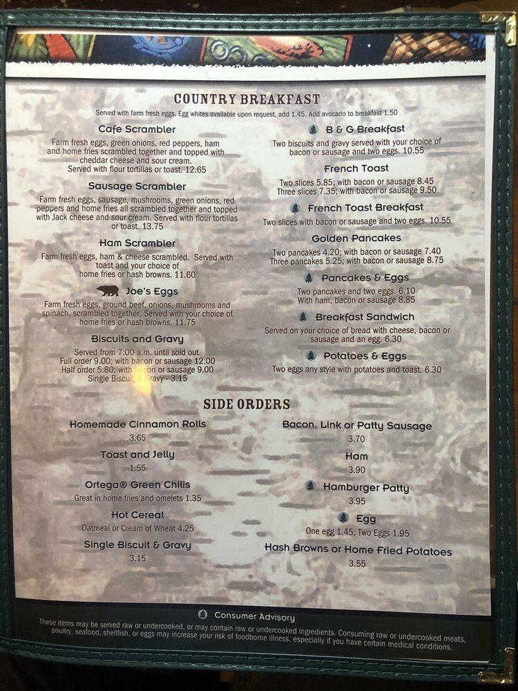 Menu at Minnie's Montana Cafe, Thompson Falls