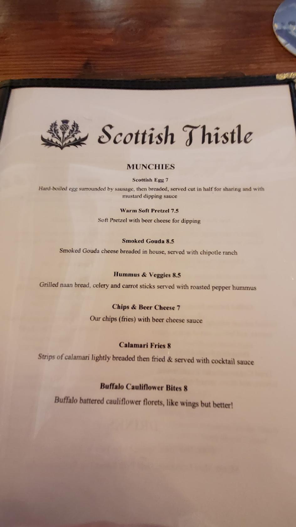 Menu at Scottish Thistle restaurant, Piqua