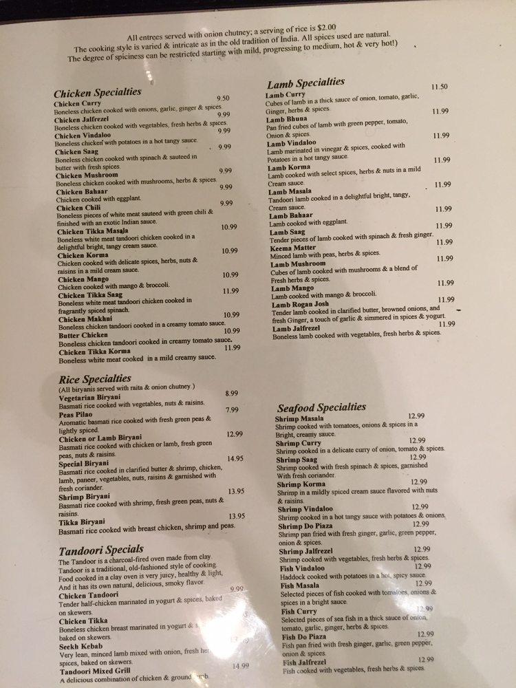 Menu at Kashmir Indian Restaurant, Louisville, Bardstown Rd
